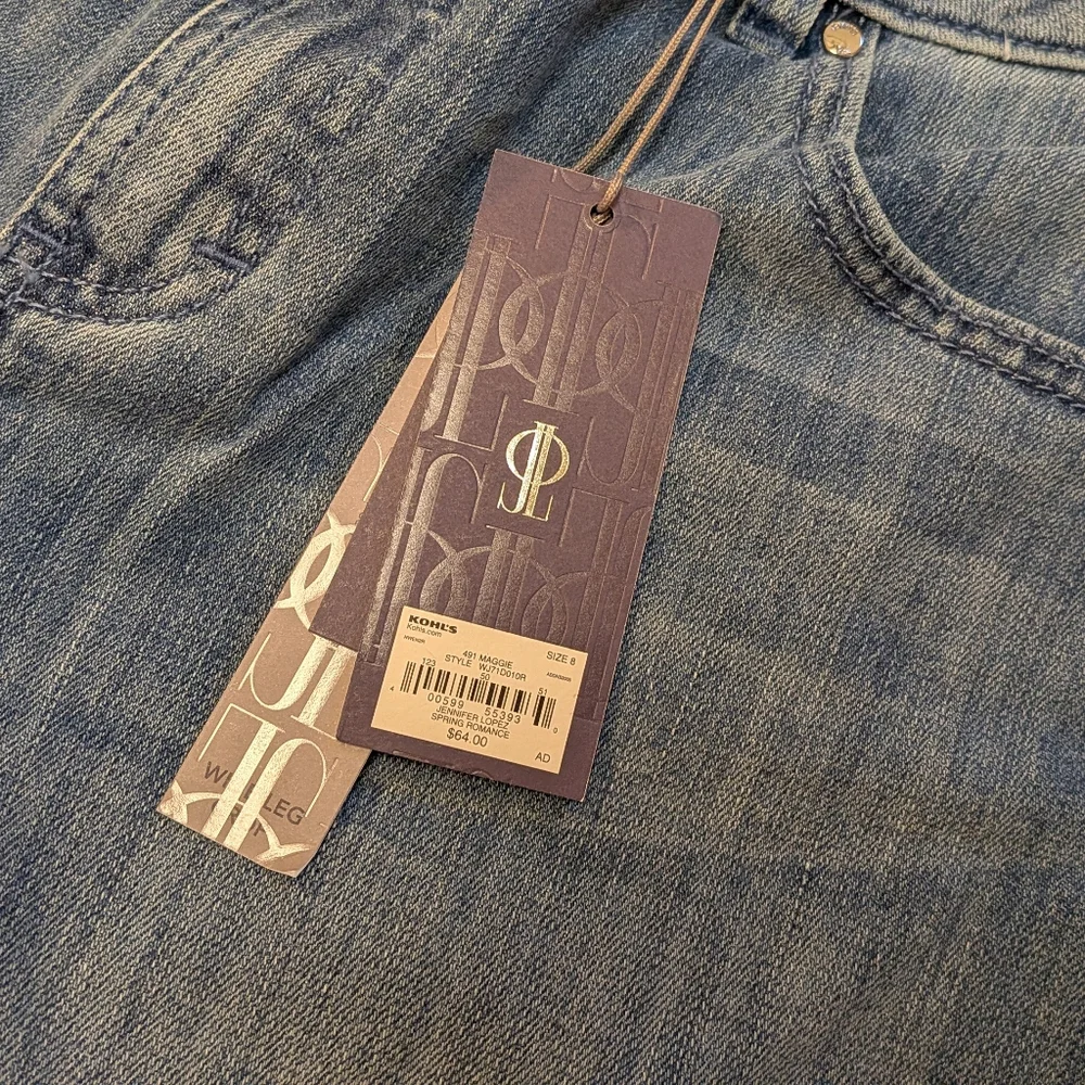 Jennifer Lopez NWT Wide Leg Crop High Rise Raw Hem Boho Fest Women's Jeans 8 - Picture 4 of 9